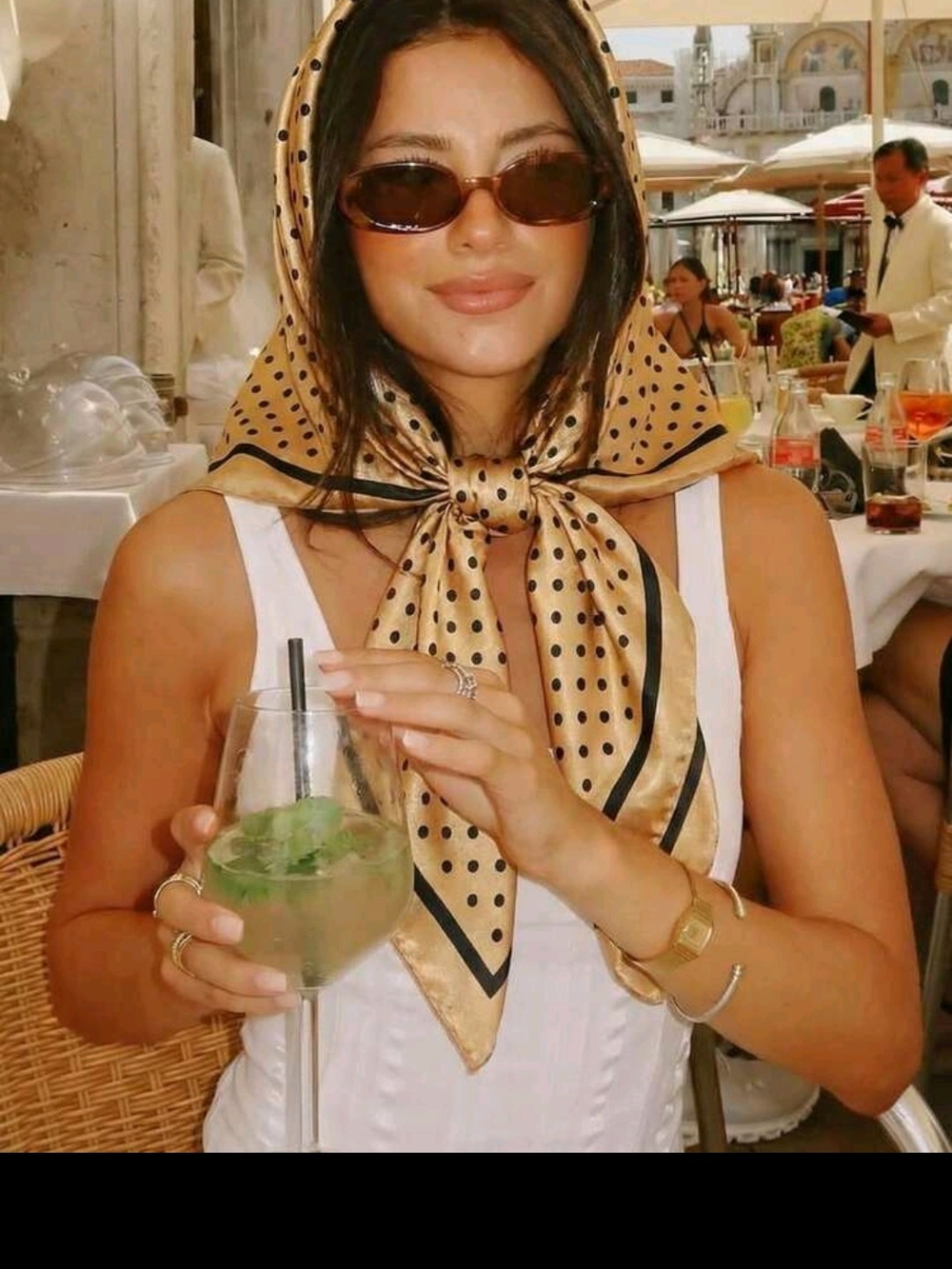 Polka Dot Headscarf - Gold with Black Trim - Picture 1 of 3